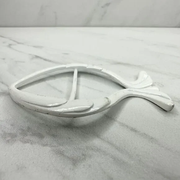 Vintage Metal White Fish Scarf Slide Shirt Tie Bar Belt Buckle - Picture 6 of 10